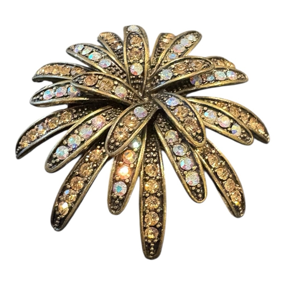 Premier Designs Goldtone AB Starburst Brooch Vintage-Inspired Statement Pin JB7